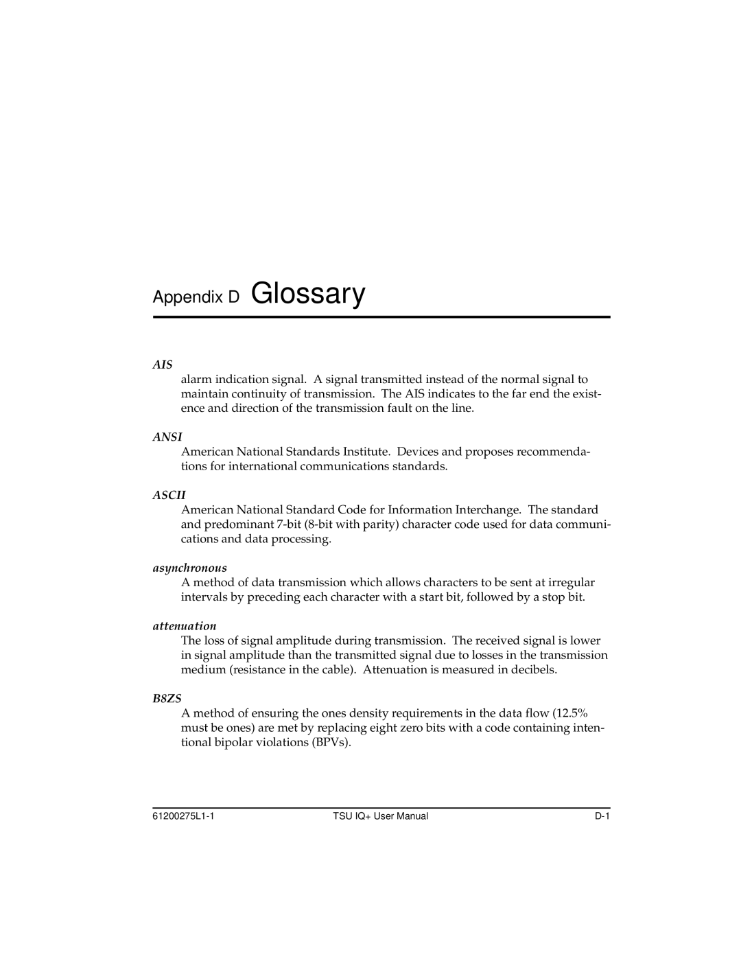 ADTRAN 1204002L2, TSU IQ+ user manual Appendix D Glossary 