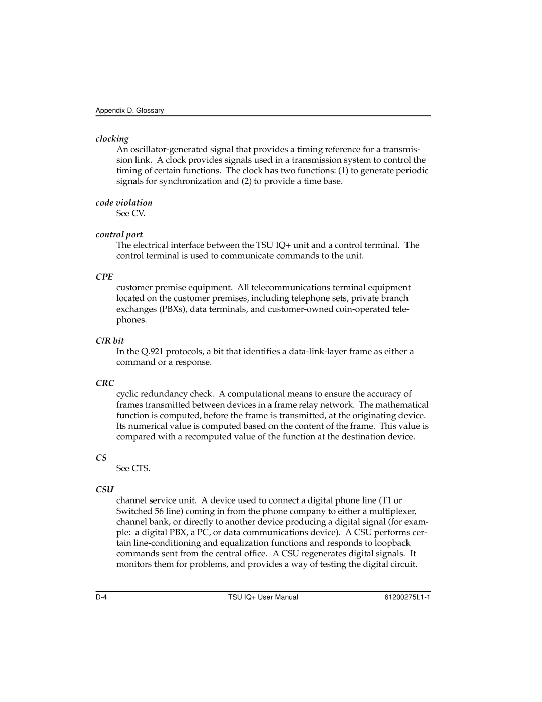 ADTRAN TSU IQ+, 1204002L2 user manual Cpe 