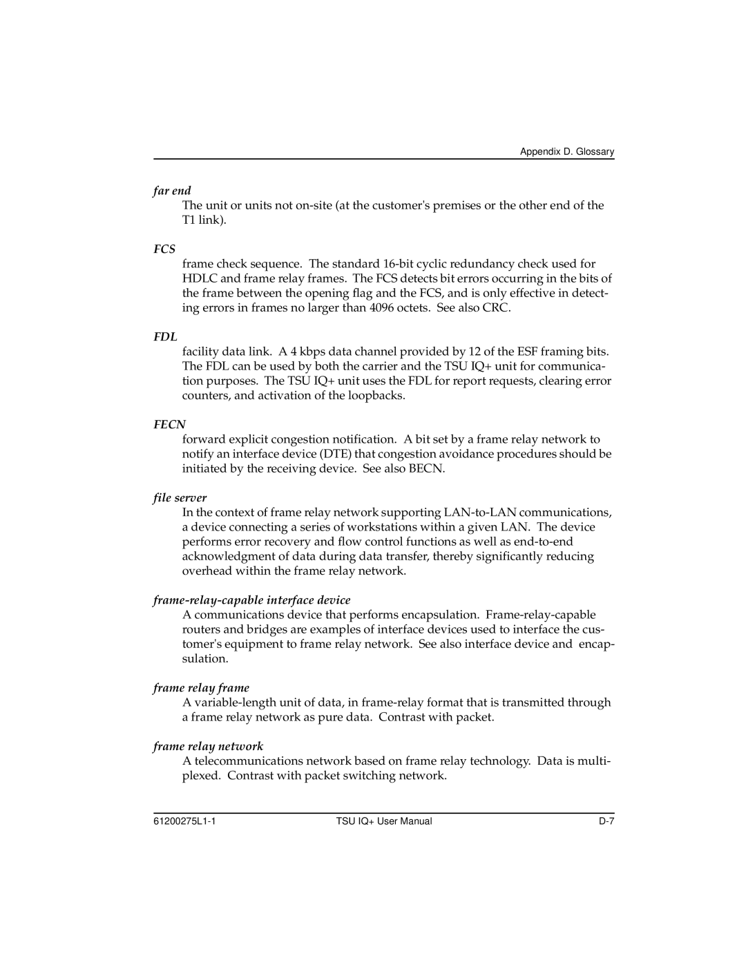 ADTRAN 1204002L2, TSU IQ+ user manual Fcs 