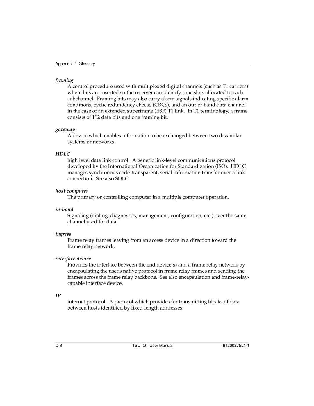 ADTRAN TSU IQ+, 1204002L2 user manual Hdlc 