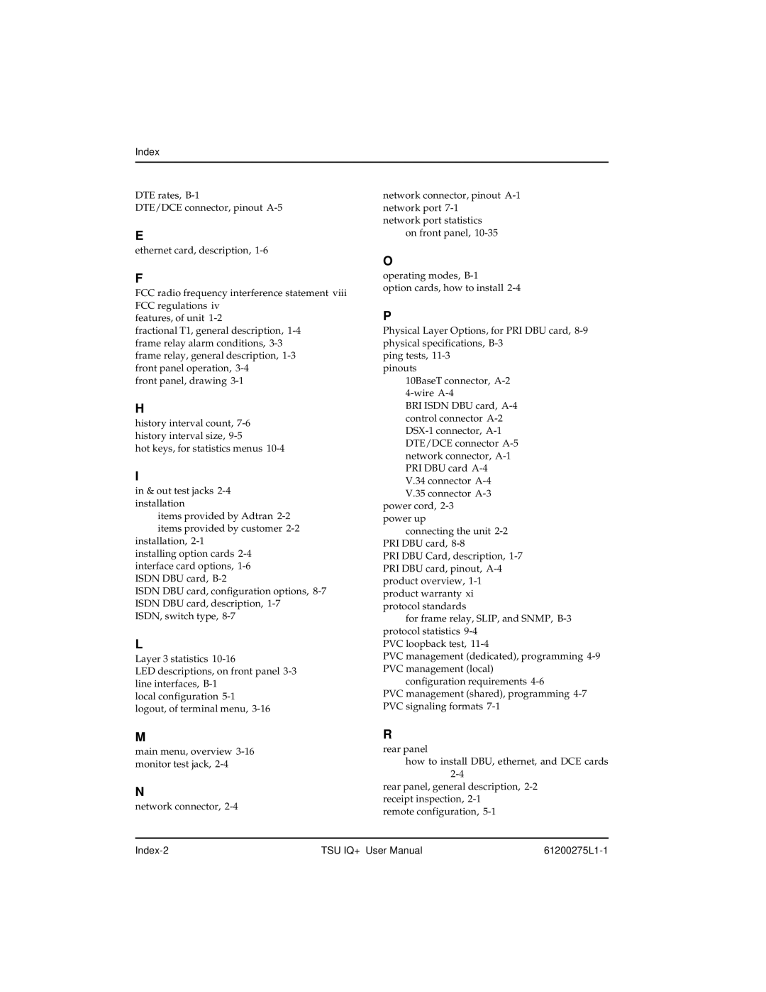 ADTRAN TSU IQ+, 1204002L2 user manual Index-2 