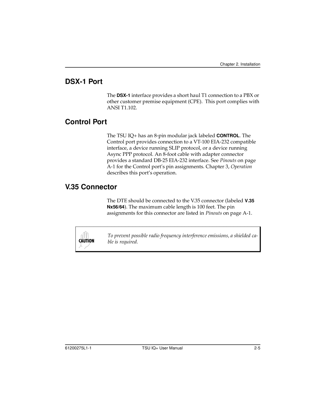 ADTRAN 1204002L2, TSU IQ+ user manual DSX-1 Port, Control Port, Connector 