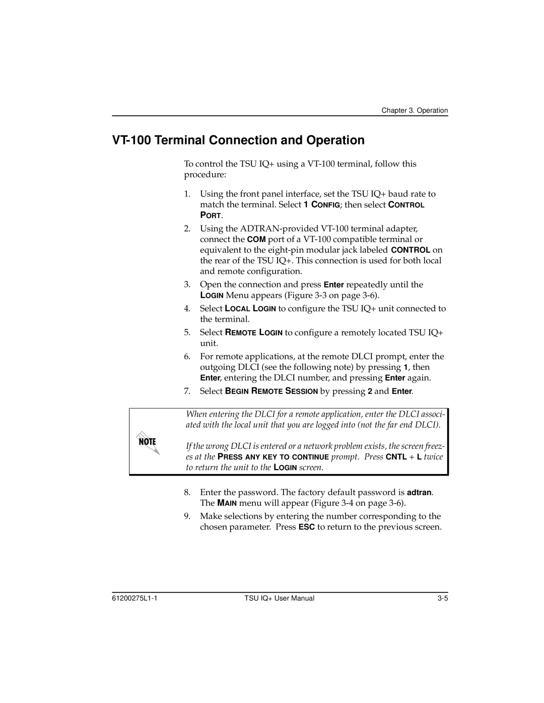 ADTRAN 1204002L2, TSU IQ+ user manual VT-100 Terminal Connection and Operation 