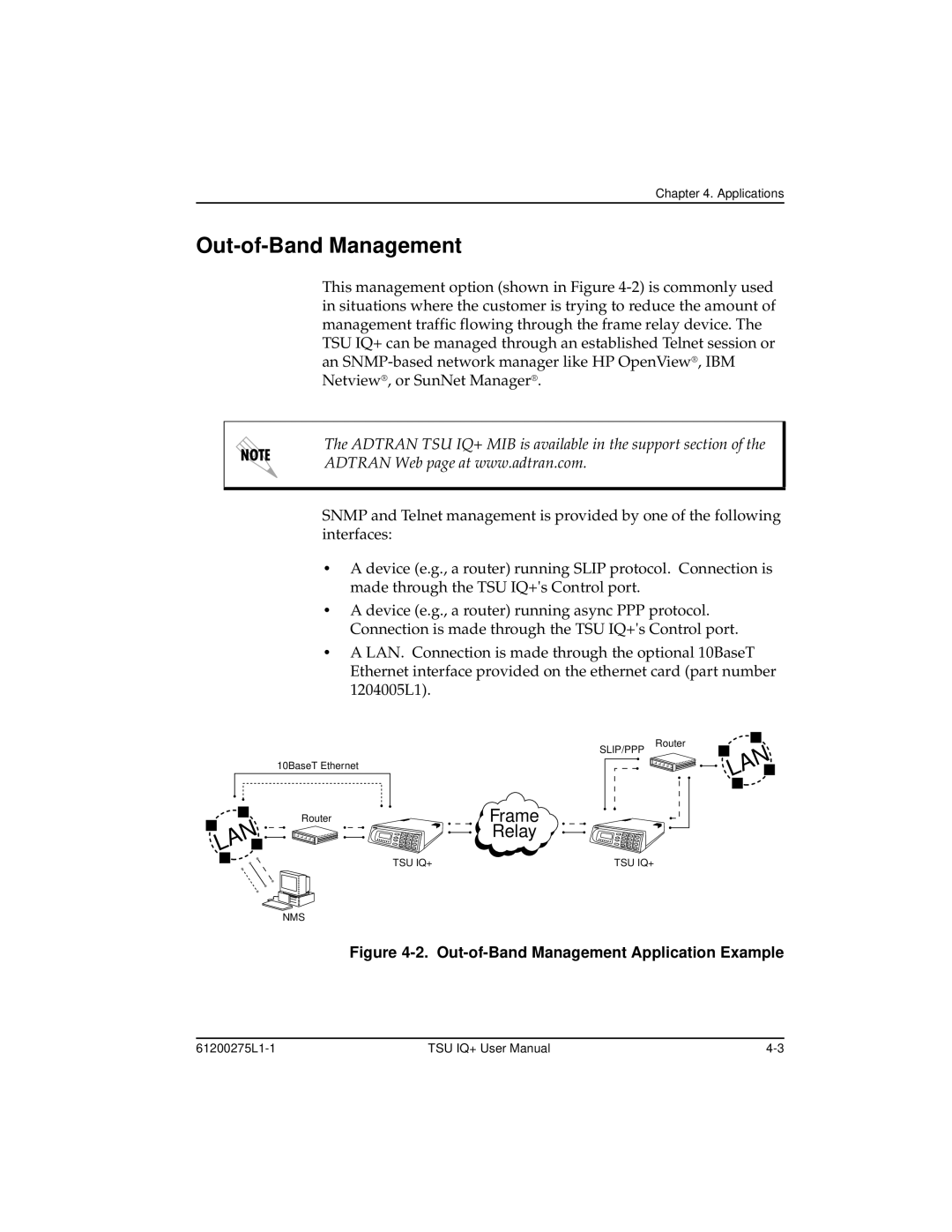 ADTRAN 1204002L2, TSU IQ+ user manual Out-of-Band Management Application Example 