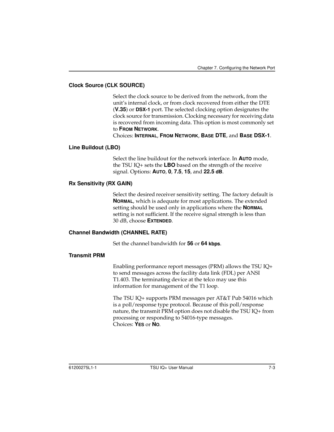 ADTRAN 1204002L2 Clock Source CLK Source, Line Buildout LBO, Rx Sensitivity RX Gain, Channel Bandwidth Channel Rate 