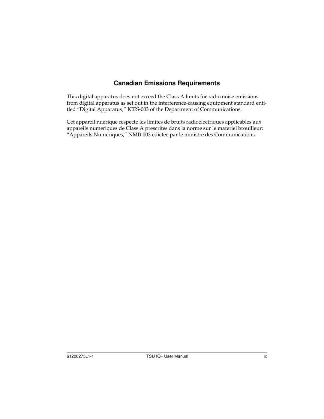 ADTRAN 1204002L2, TSU IQ+ user manual Canadian Emissions Requirements 