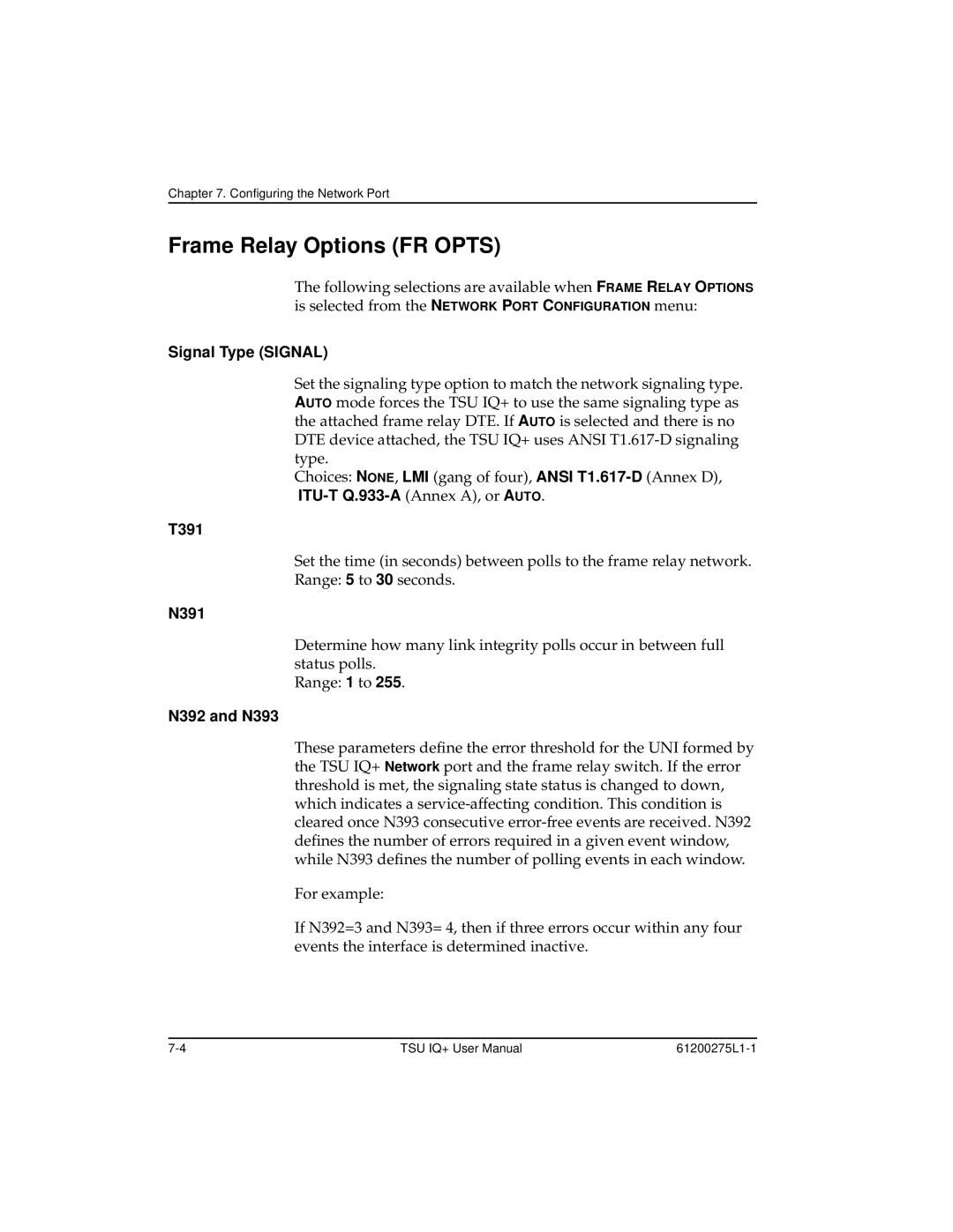 ADTRAN TSU IQ+, 1204002L2 user manual Signal Type Signal, T391, N391 