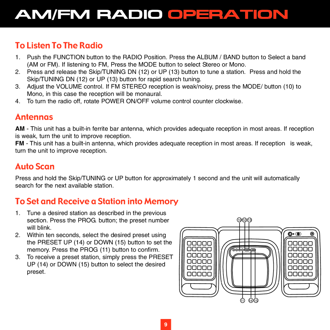 ADTRAN XS027 AM/FM Radio Operation, To Listen To The Radio, Antennas, Auto Scan, To Set and Receive a Station into Memory 