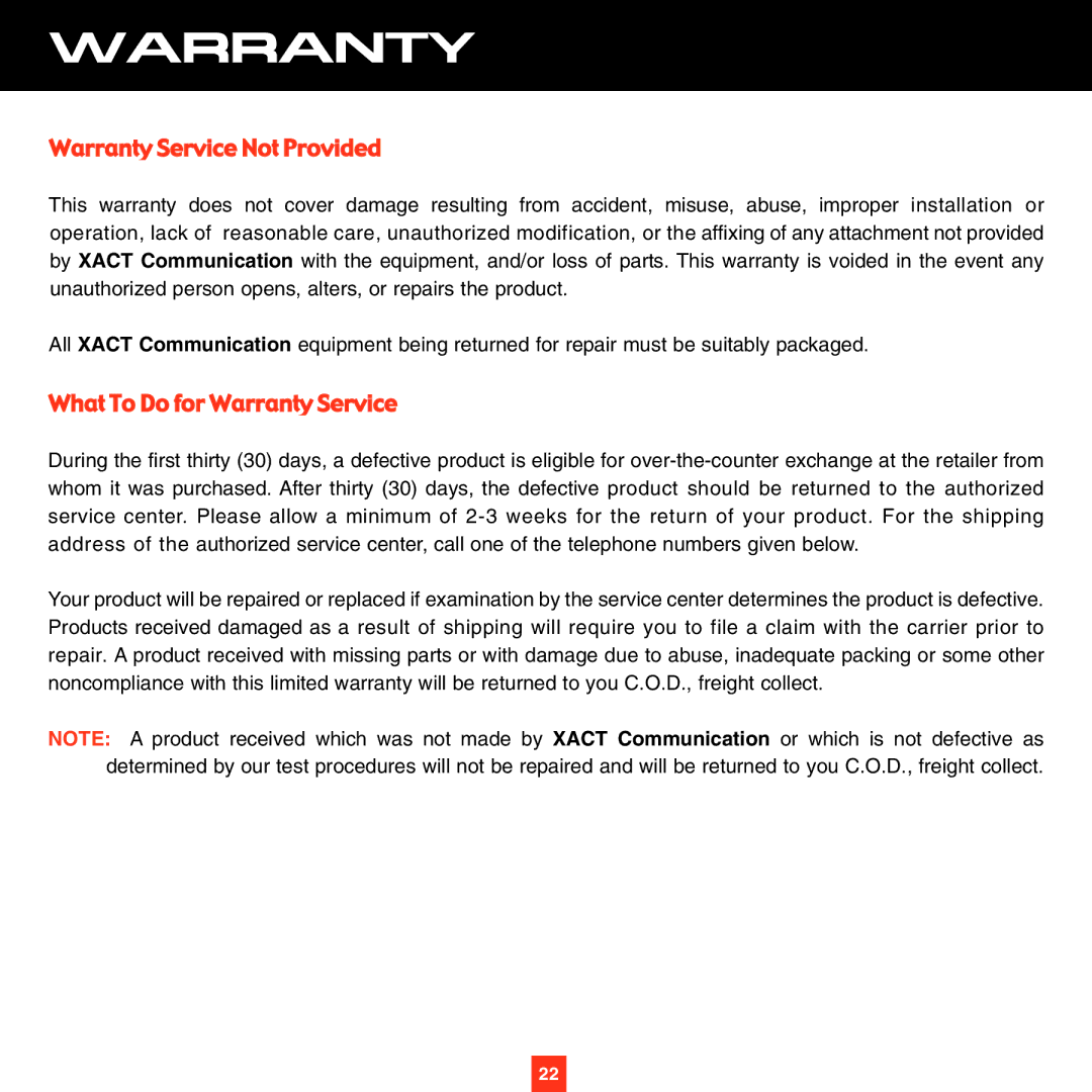 ADTRAN XS027 instruction manual Warranty Service Not Provided 