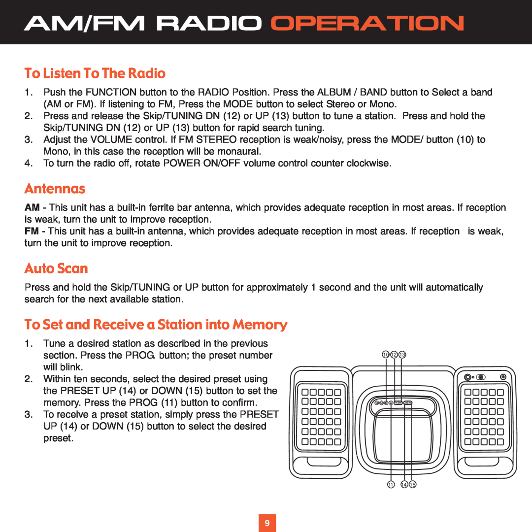 ADTRAN XS027 Am/Fm Radio Operation, To Listen To The Radio, Antennas, Auto Scan, To Set and Receive a Station into Memory 