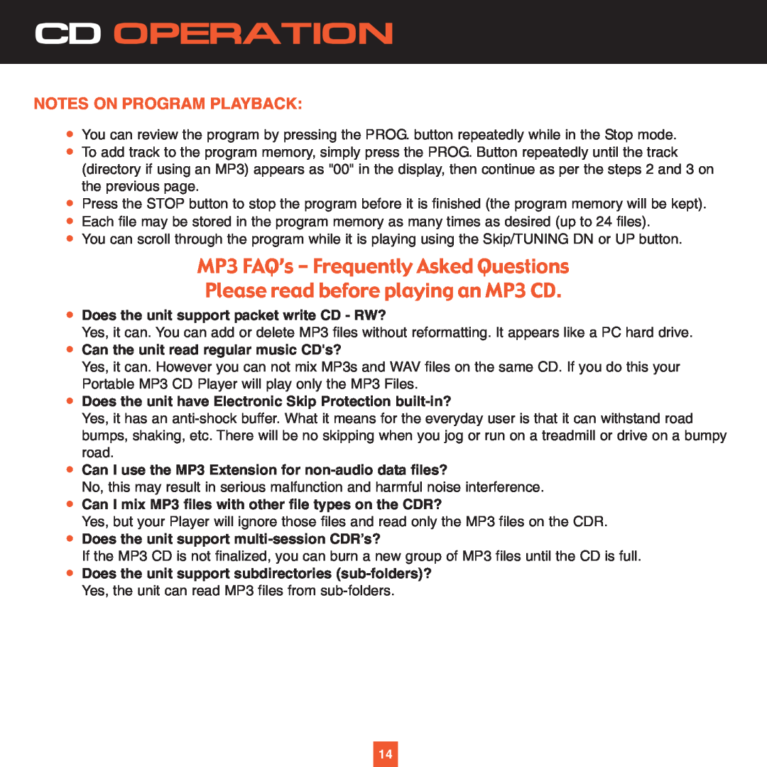 ADTRAN XS027 instruction manual MP3 FAQ’s - Frequently Asked Questions, Please read before playing an MP3 CD, Cd Operation 