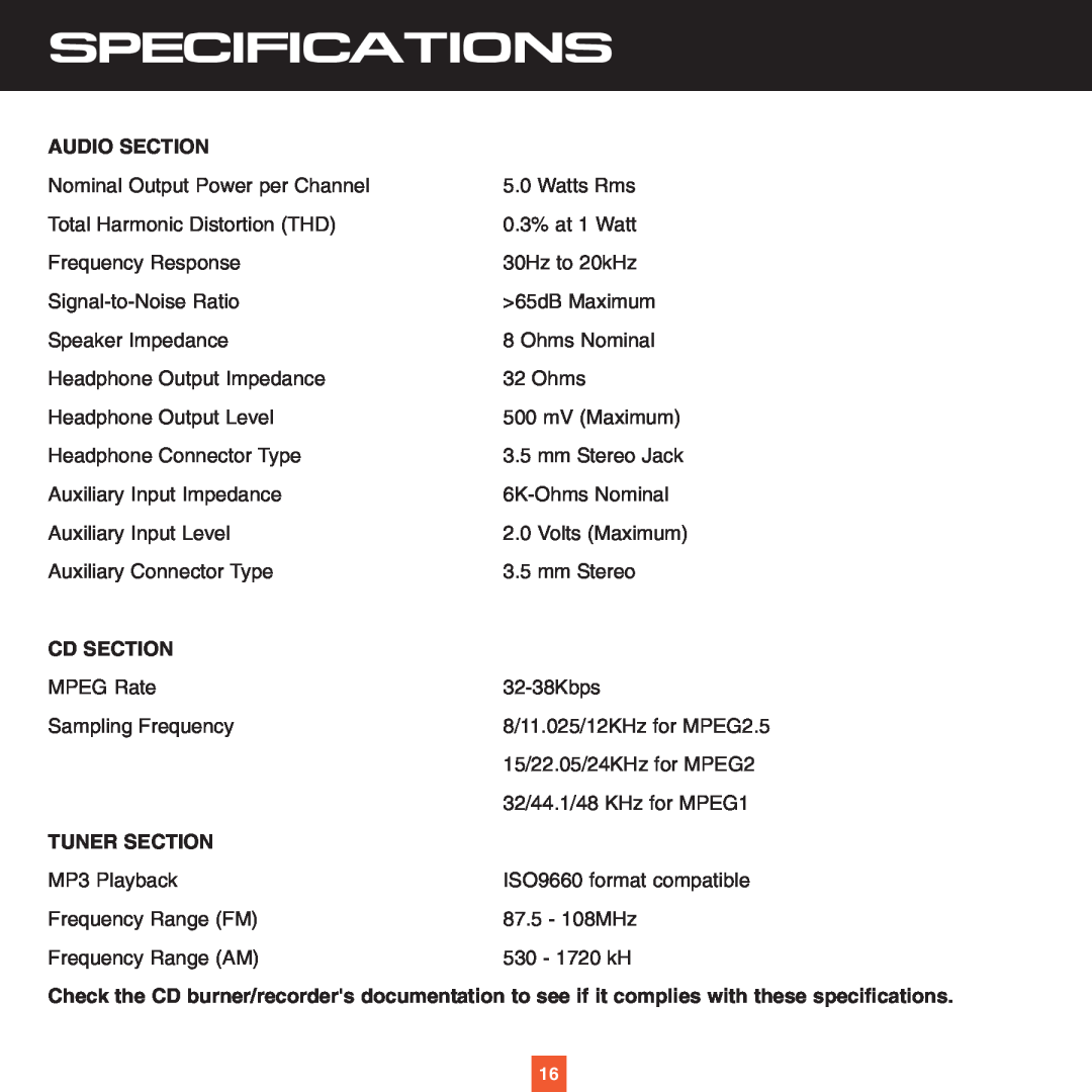 ADTRAN XS027 instruction manual Specifications, Audio Section, Cd Section, Tuner Section 