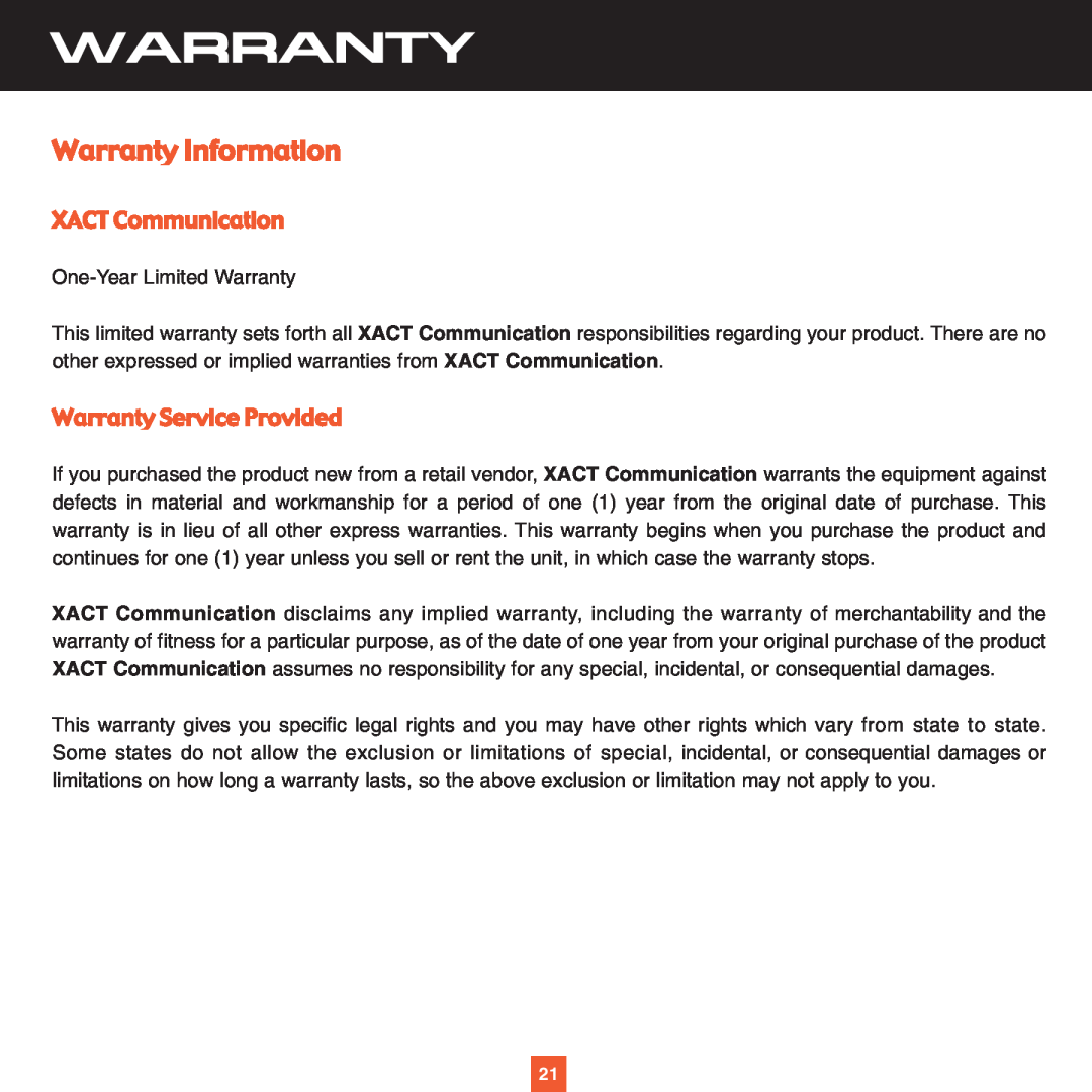 ADTRAN XS027 instruction manual Warranty Information, XACT Communication, Warranty Service Provided 