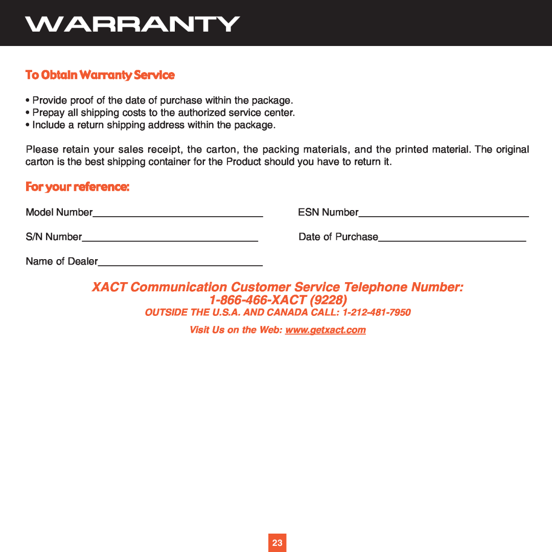 ADTRAN XS027 instruction manual XACT9228, To Obtain Warranty Service, For your reference 