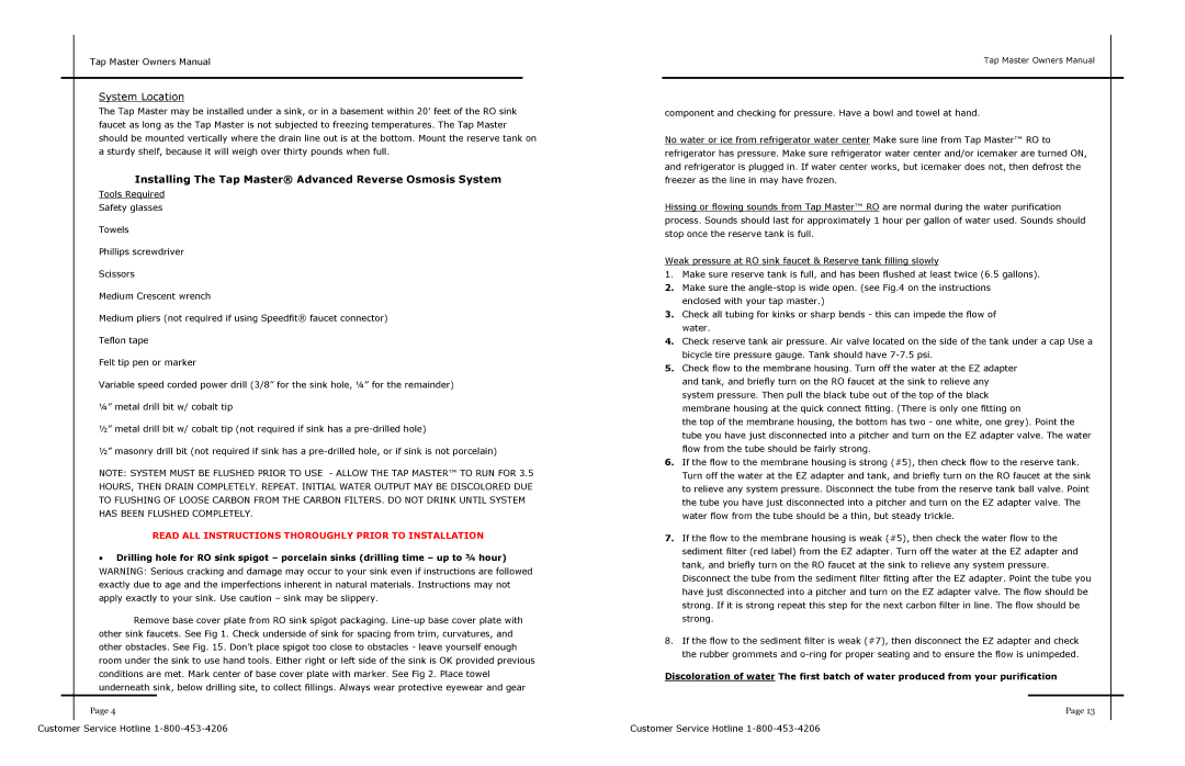 ADTX Water Dispenser owner manual System Location, Installing The Tap Master Advanced Reverse Osmosis System 