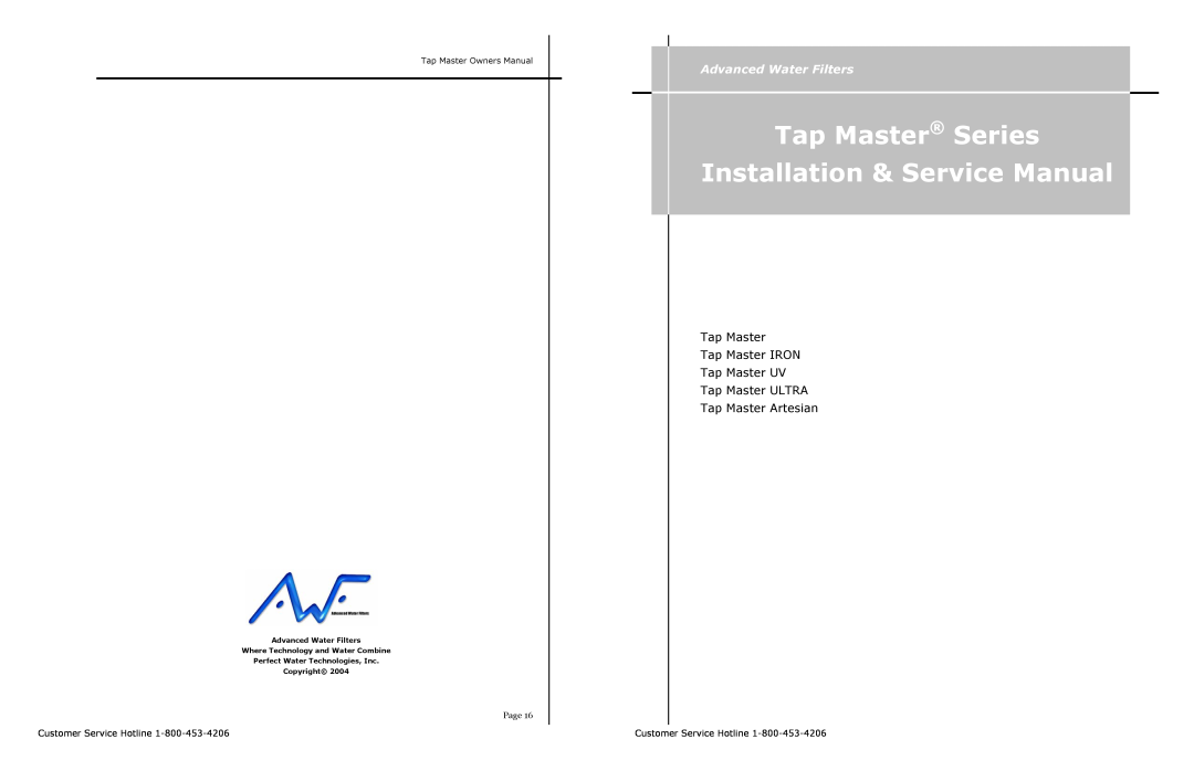 ADTX Water Dispenser owner manual Page, Advanced Water Filters, Tap Master Tap Master IRON Tap Master UV 