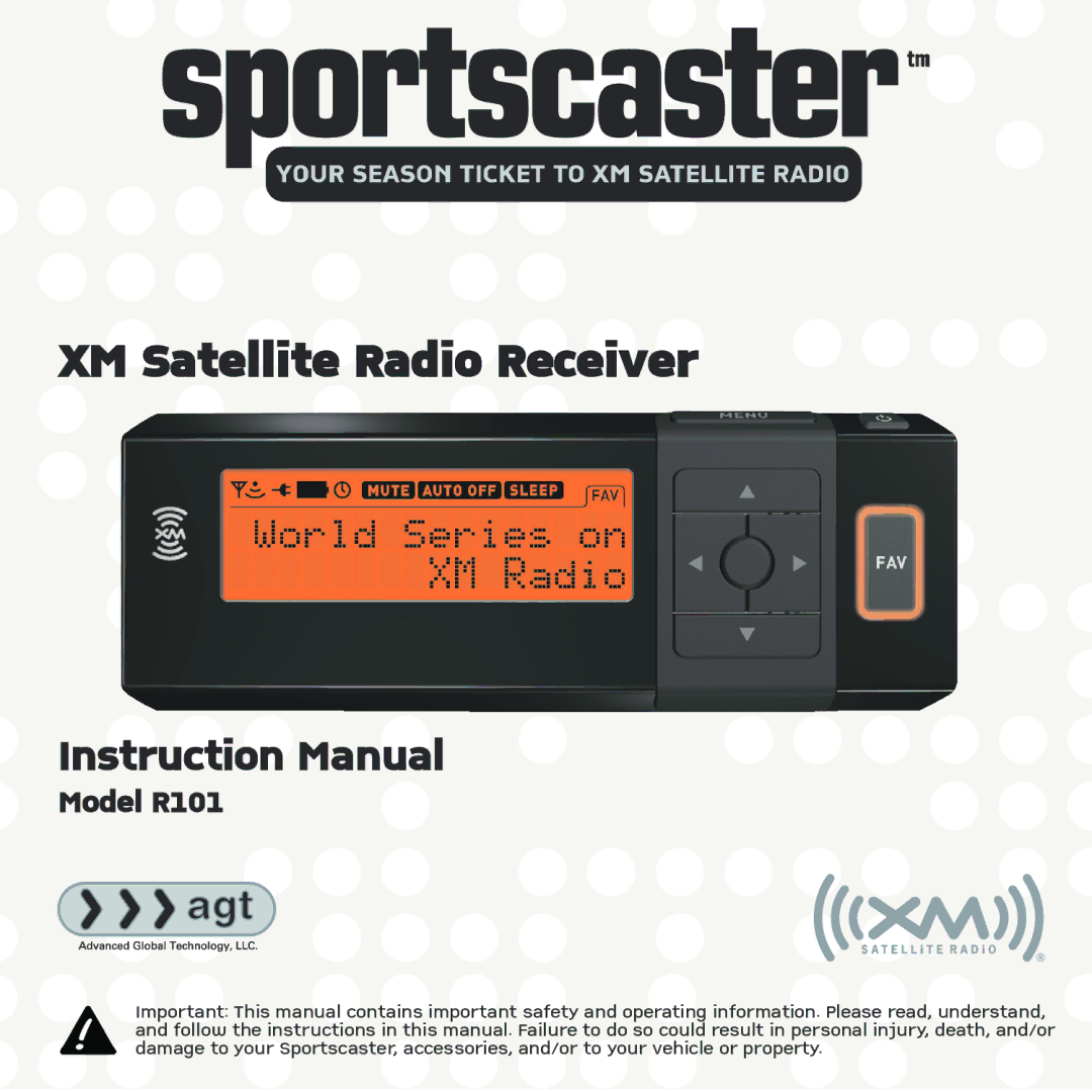 Advanced Global Technology RR101 manual XM Satellite Radio Receiver 