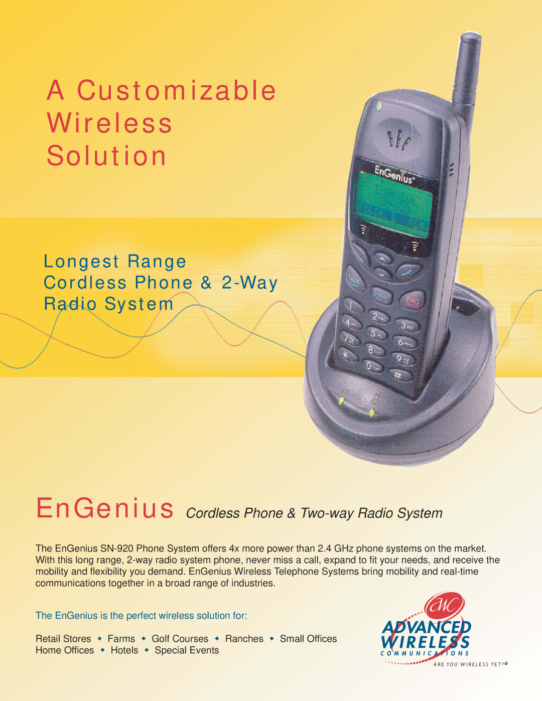 Advanced Wireless Solutions manual Customizable Wireless Solution, EnGenius Cordless Phone & Two-way Radio System 