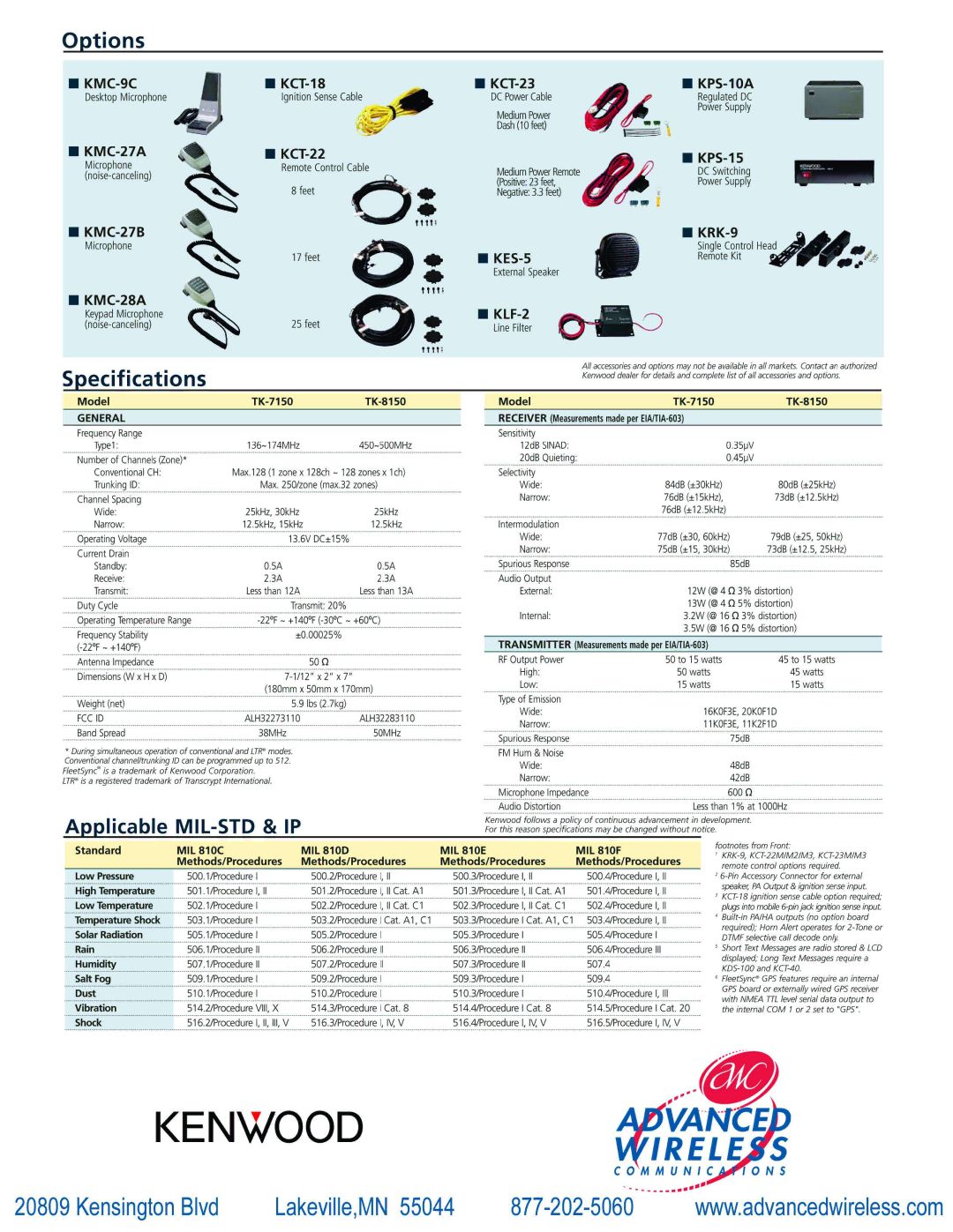 Advanced Wireless Solutions TK-8150, TK-7150 manual 