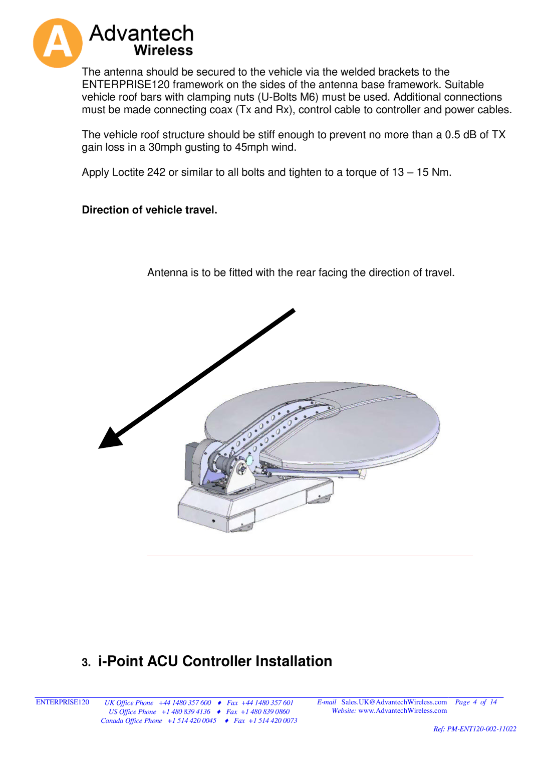 Advantech 120 operation manual Point ACU Controller Installation 