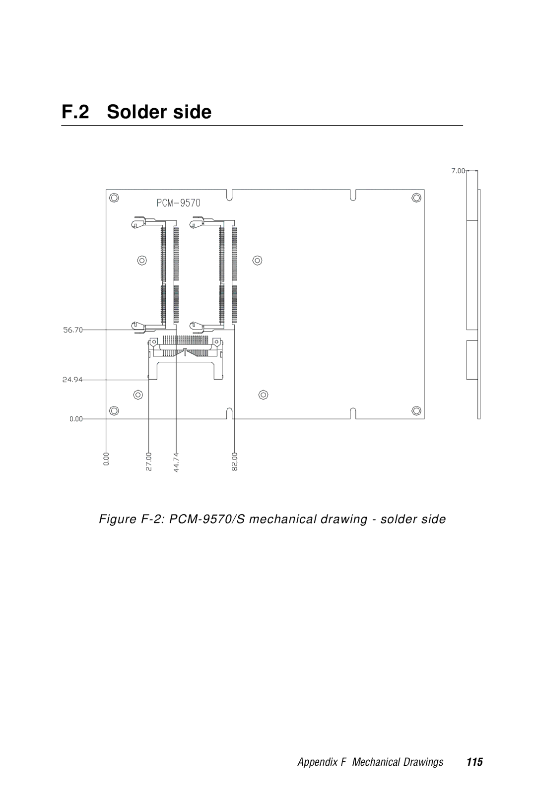 Advantech 2006957006 5th Edition user manual Solder side, Figure F-2 PCM-9570/S mechanical drawing solder side 