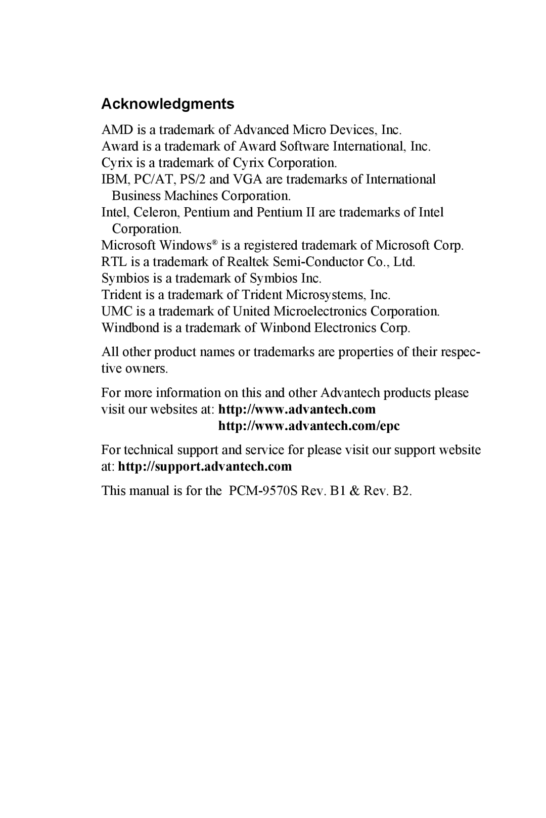 Advantech 2006957006 5th Edition user manual Acknowledgments 