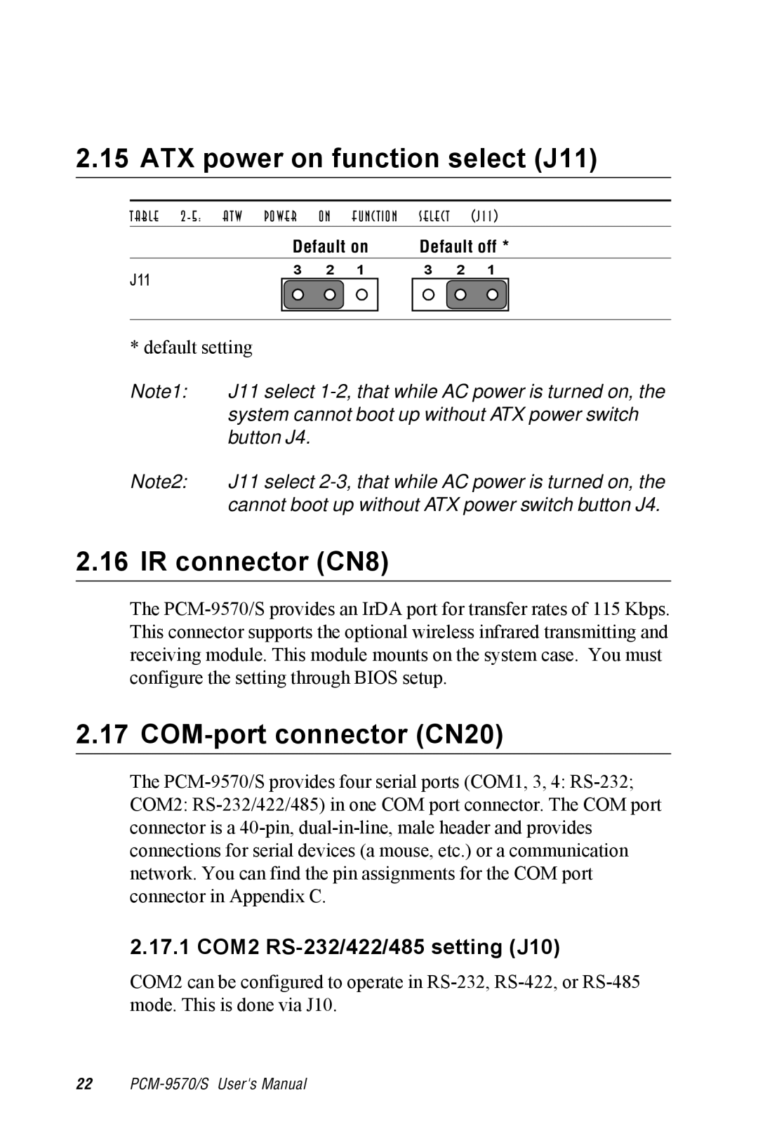 Advantech 2006957006 5th Edition user manual ATX power on function select J11 