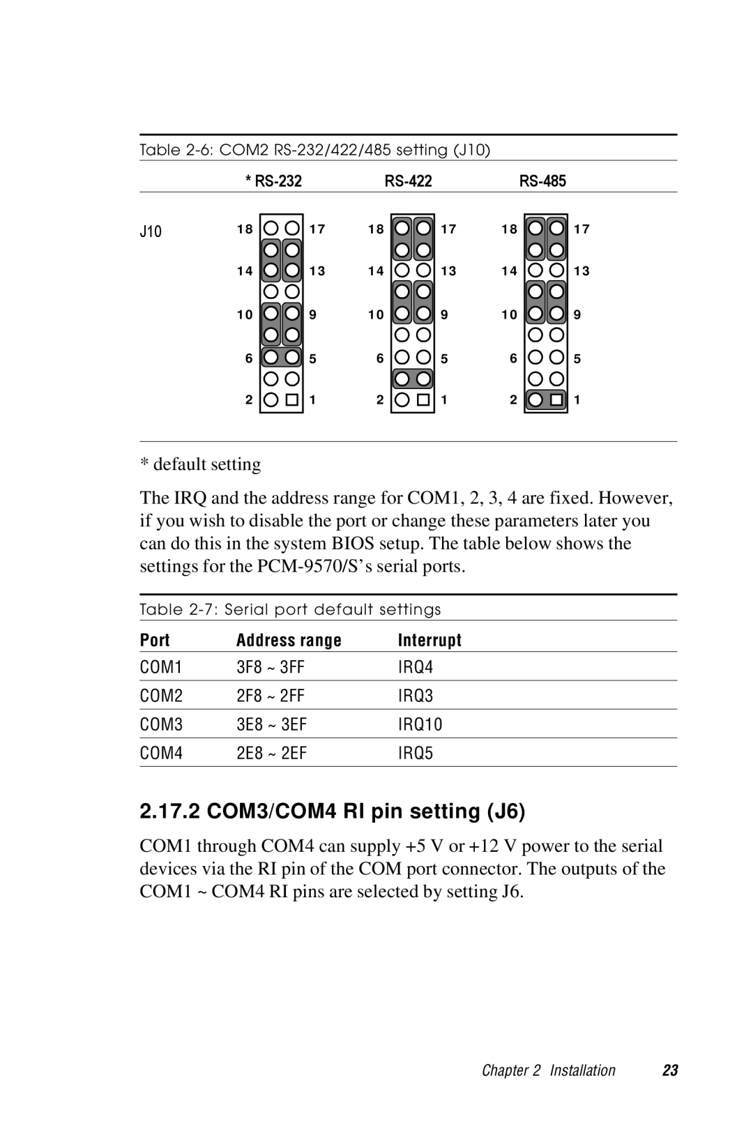 Advantech 2006957006 5th Edition user manual 17.2 COM3/COM4 RI pin setting J6 