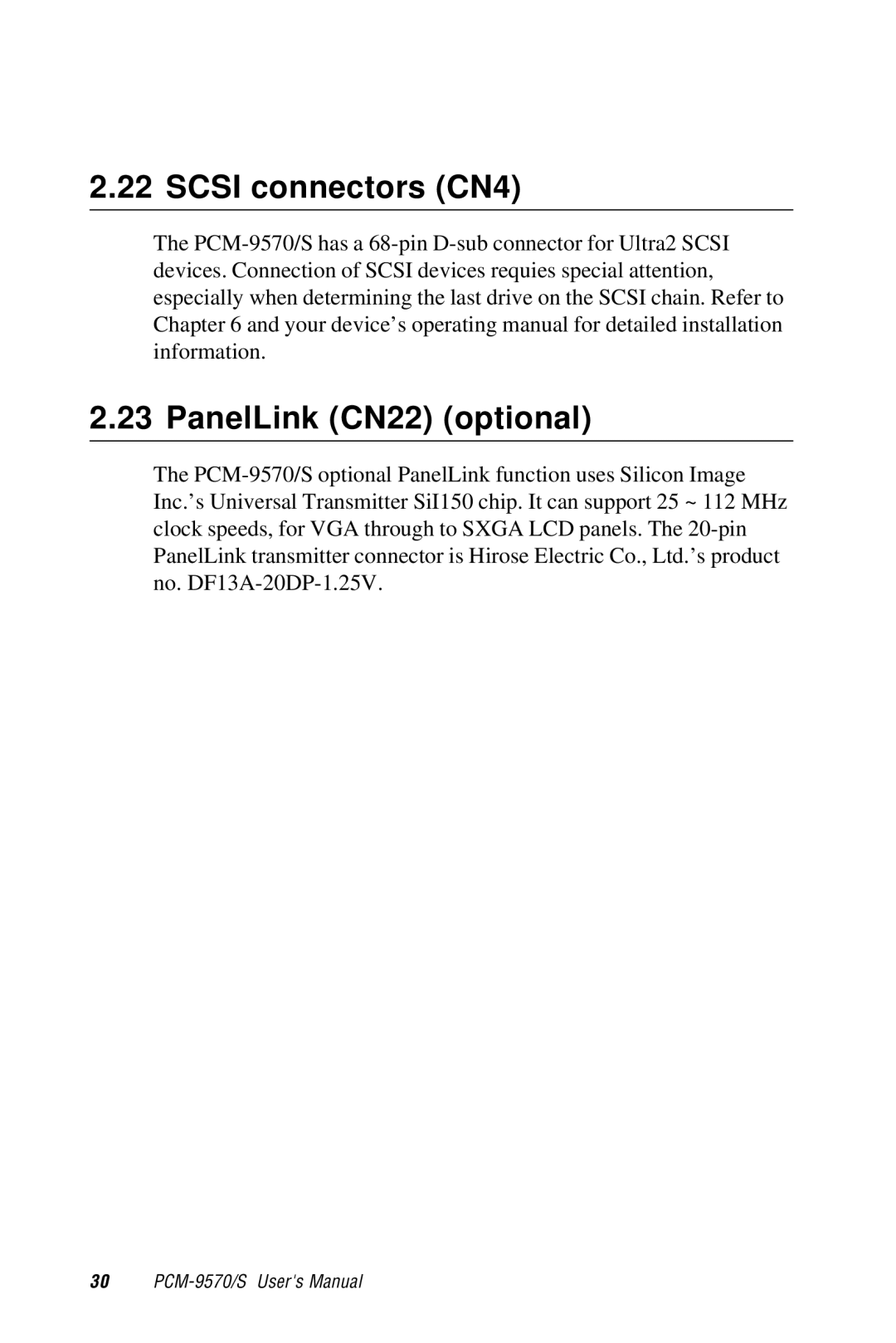 Advantech 2006957006 5th Edition user manual Scsi connectors CN4, PanelLink CN22 optional 