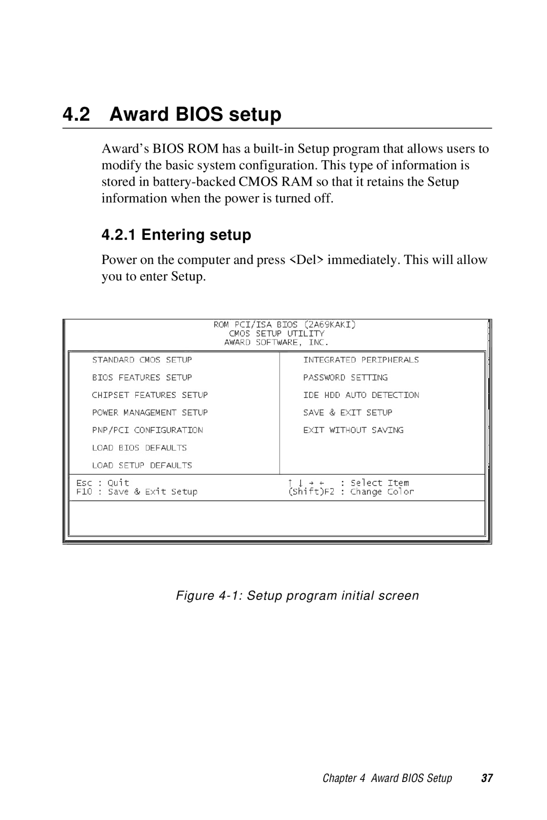 Advantech 2006957006 5th Edition user manual Entering setup, Setup program initial screen 