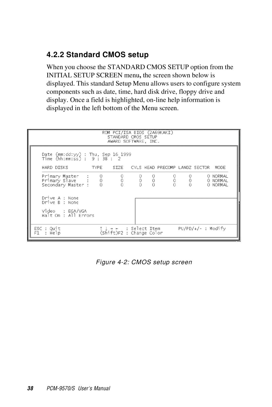 Advantech 2006957006 5th Edition user manual Standard Cmos setup, Cmos setup screen 