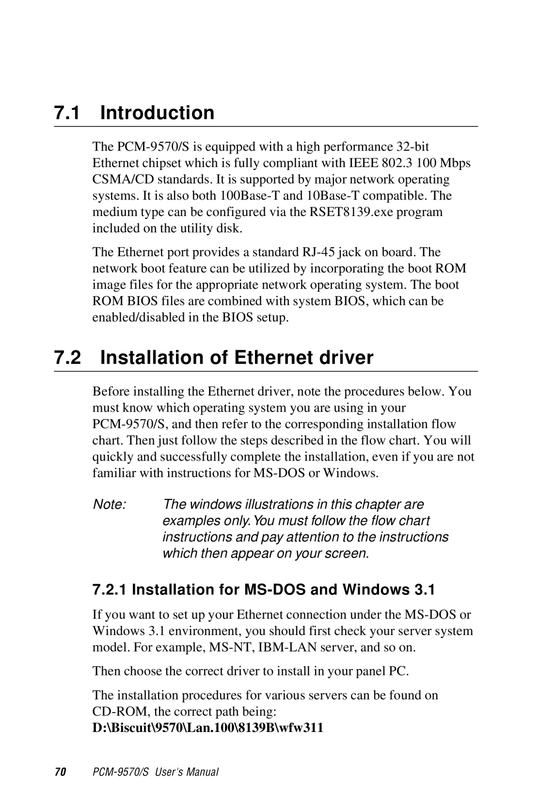 Advantech 2006957006 5th Edition user manual Installation of Ethernet driver, Installation for MS-DOS and Windows 