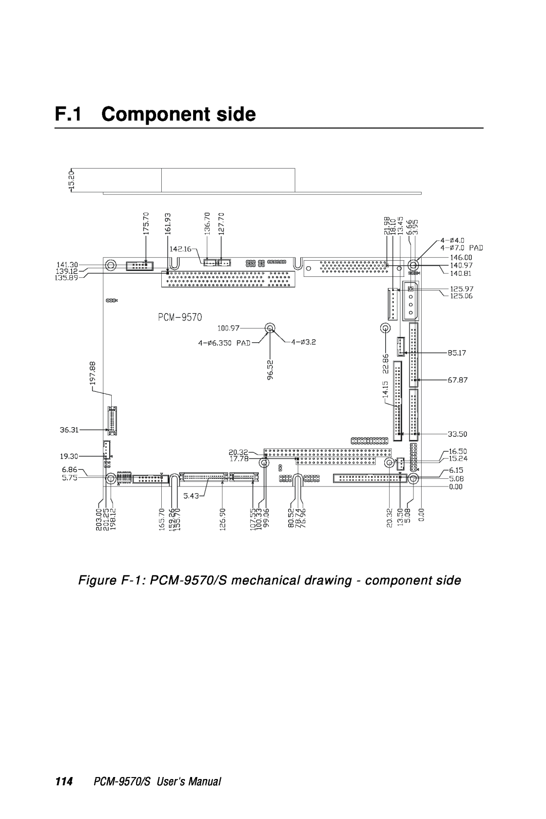 Advantech 2006957006 5th Edition user manual F.1 Component side, Figure F-1 PCM-9570/S mechanical drawing - component side 