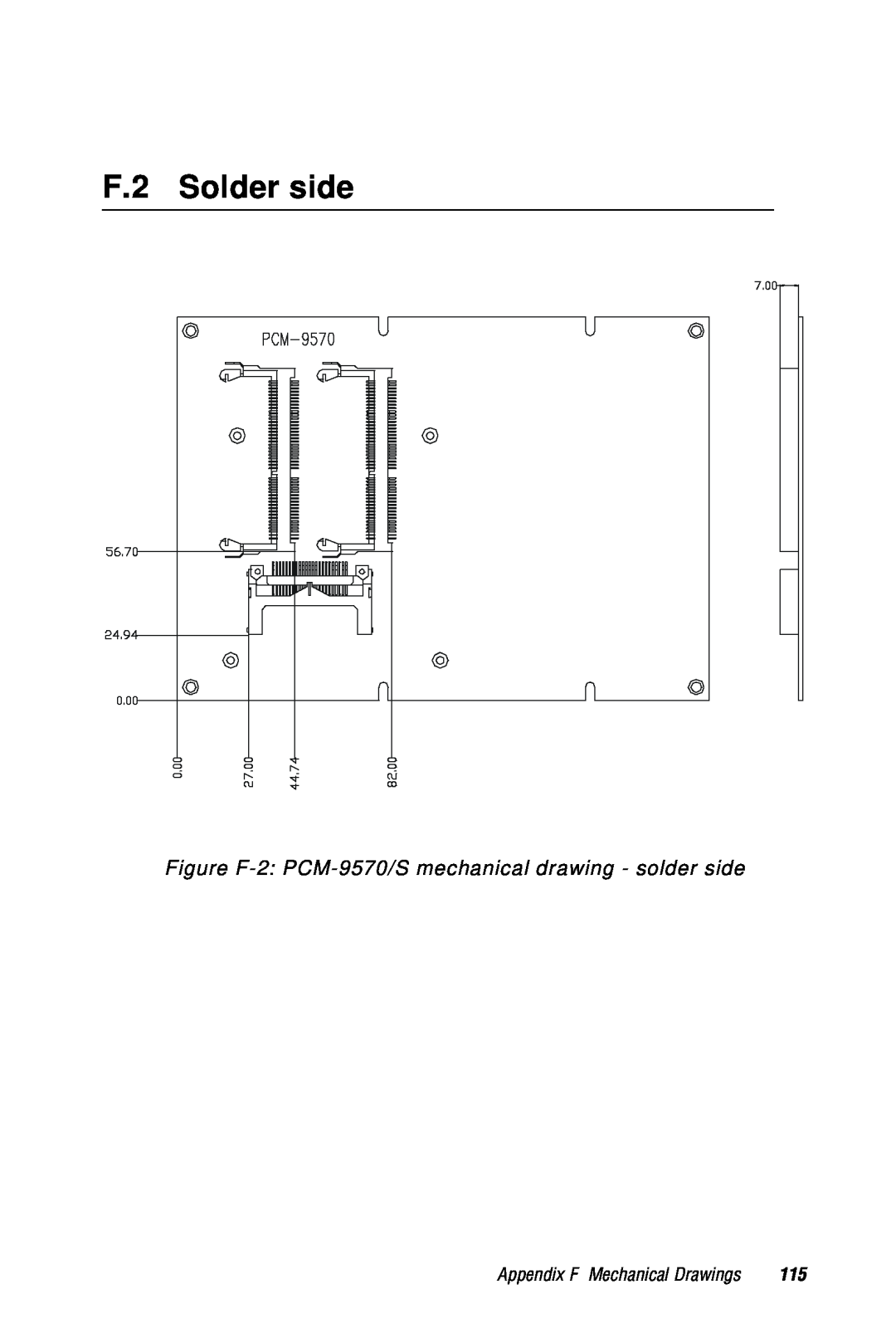 Advantech 2006957006 5th Edition user manual F.2 Solder side, Figure F-2 PCM-9570/S mechanical drawing - solder side 