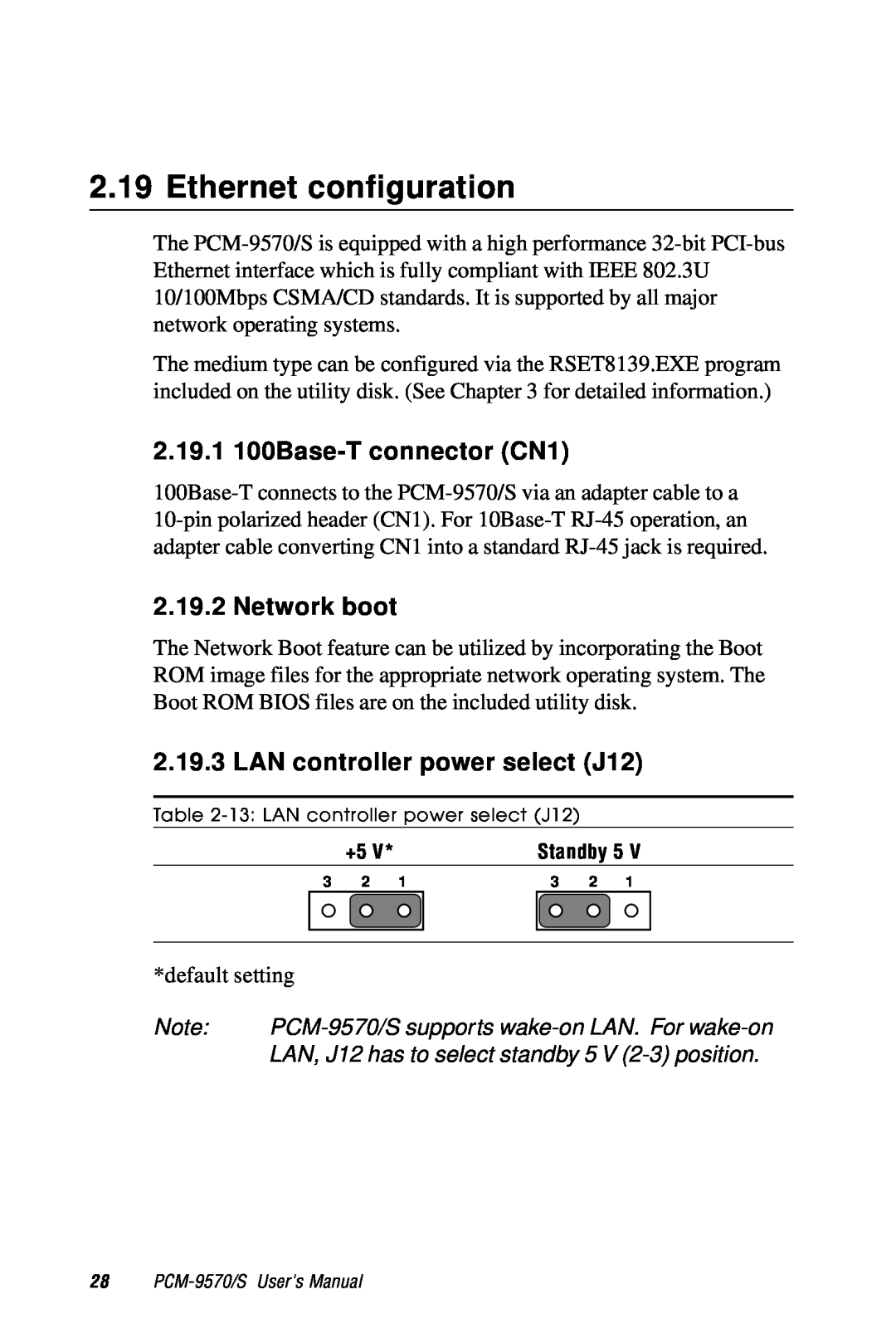 Advantech 2006957006 5th Edition user manual Ethernet configuration, 2.19.1 100Base-T connector CN1, Network boot 