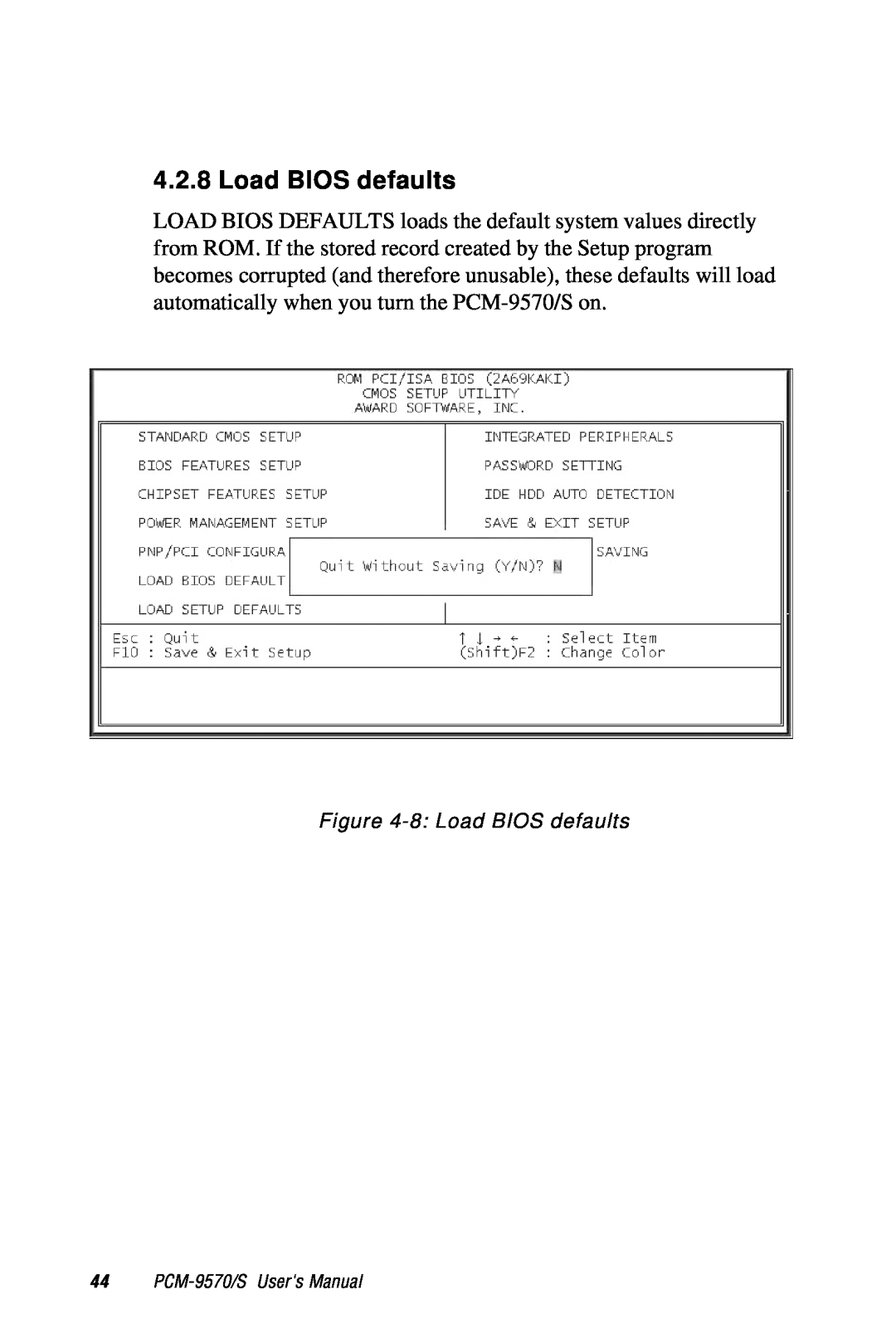 Advantech 2006957006 5th Edition user manual 8 Load BIOS defaults, PCM-9570/S Users Manual 