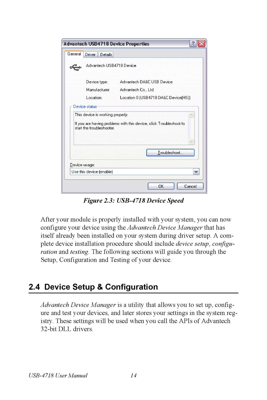 Advantech user manual Device Setup & Configuration, USB-4718 Device Speed 