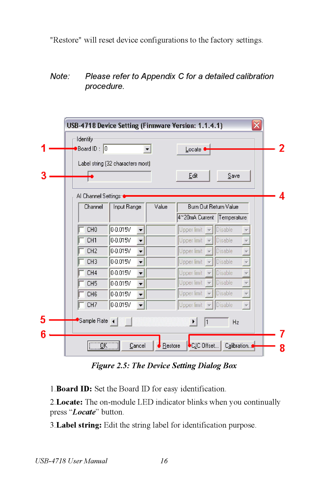 Advantech 4718 user manual Device Setting Dialog Box 