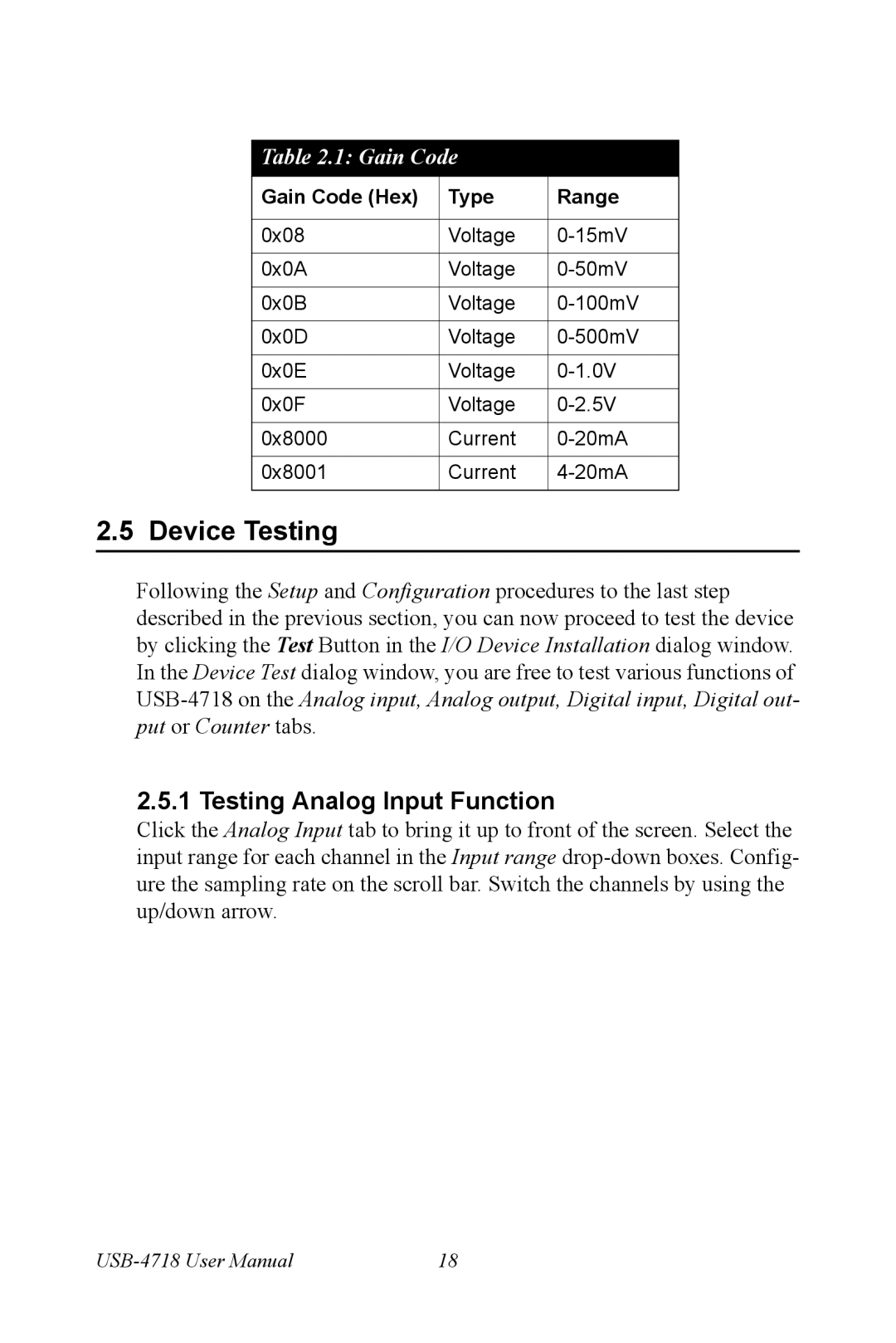 Advantech 4718 user manual Device Testing, Testing Analog Input Function 