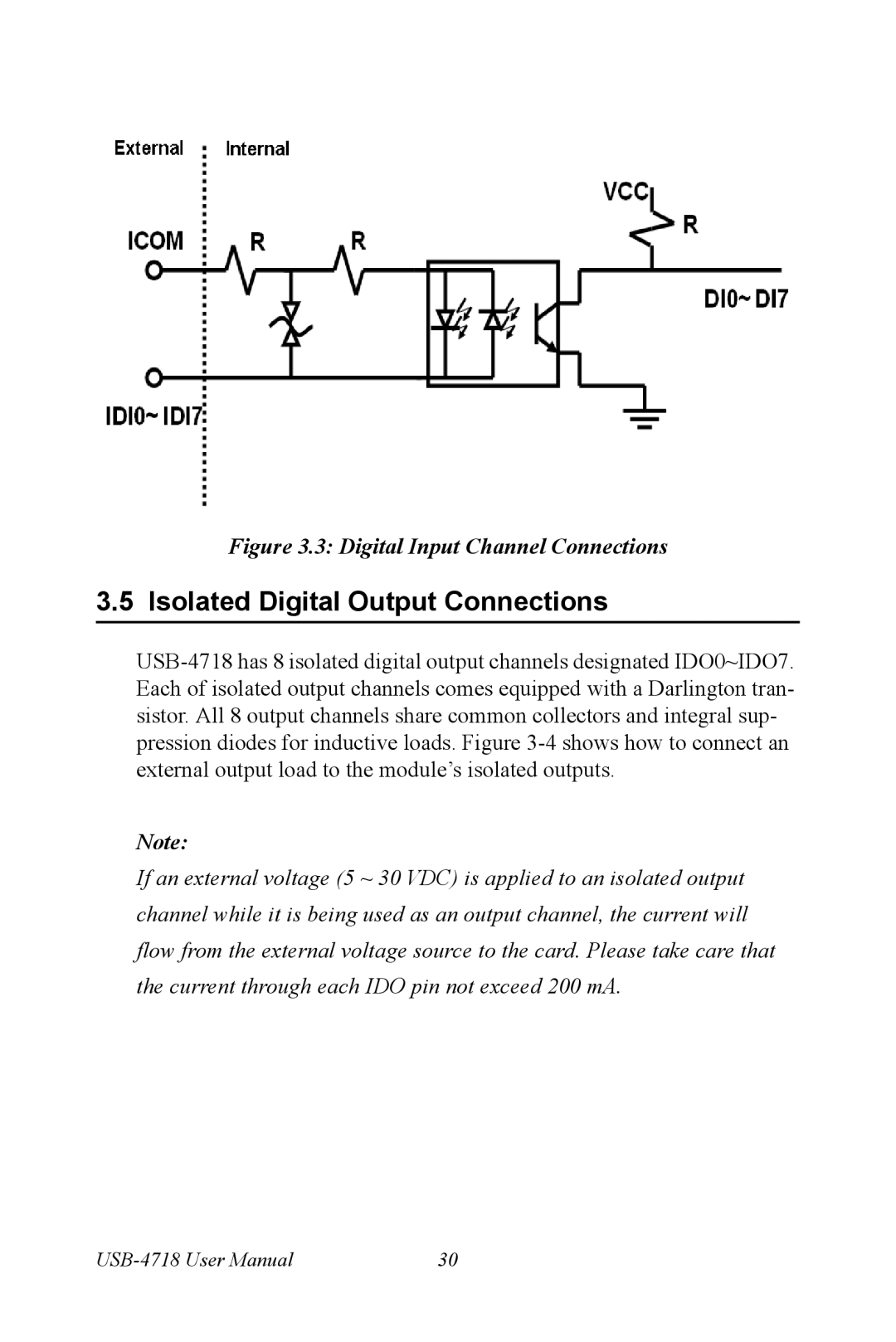 Advantech 4718 user manual Isolated Digital Output Connections, Digital Input Channel Connections 