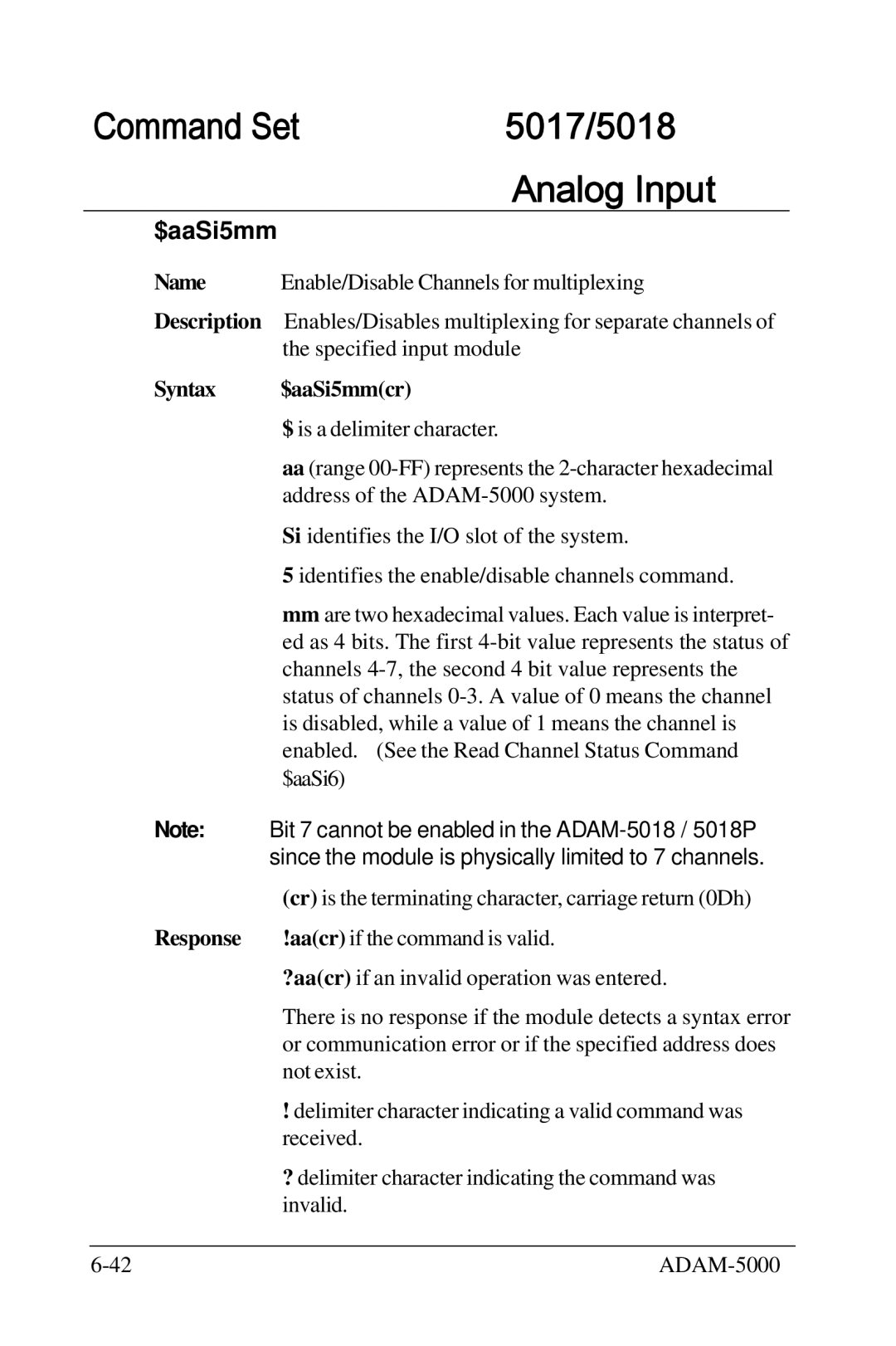 Advantech 5000 Series user manual Syntax $aaSi5mmcr 