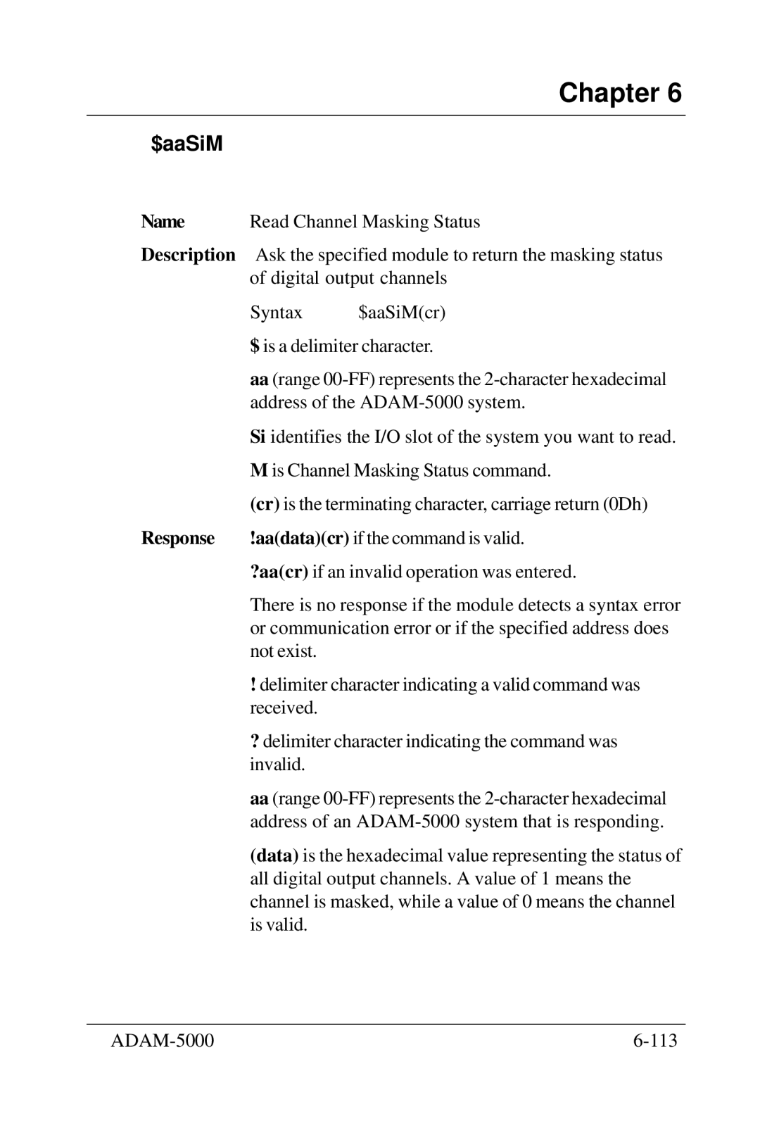 Advantech 5000 Series user manual $aaSiM, Name Read Channel Masking Status 