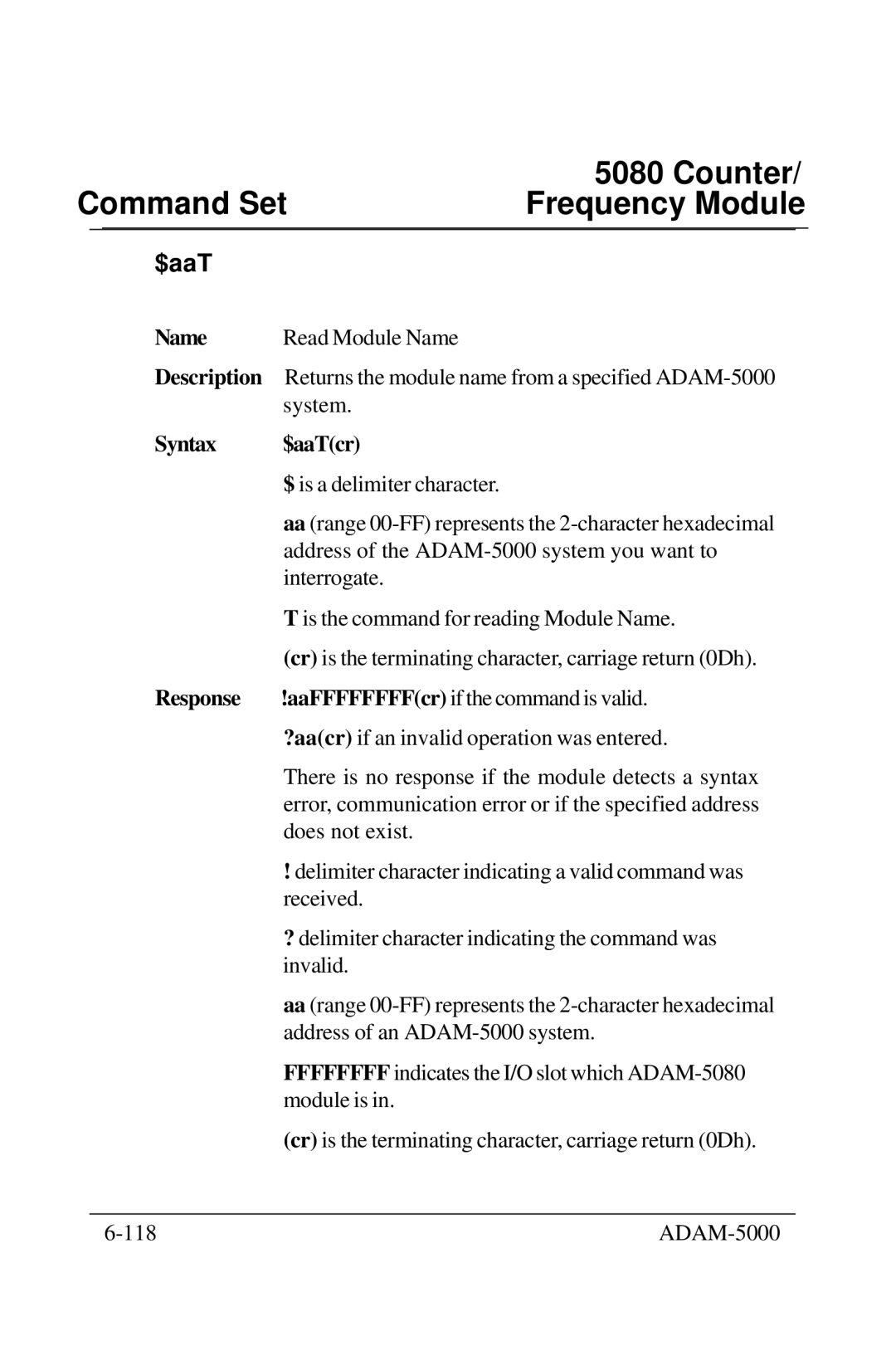 Advantech 5000 Series user manual AaFFFFFFFFcr if the command is valid 