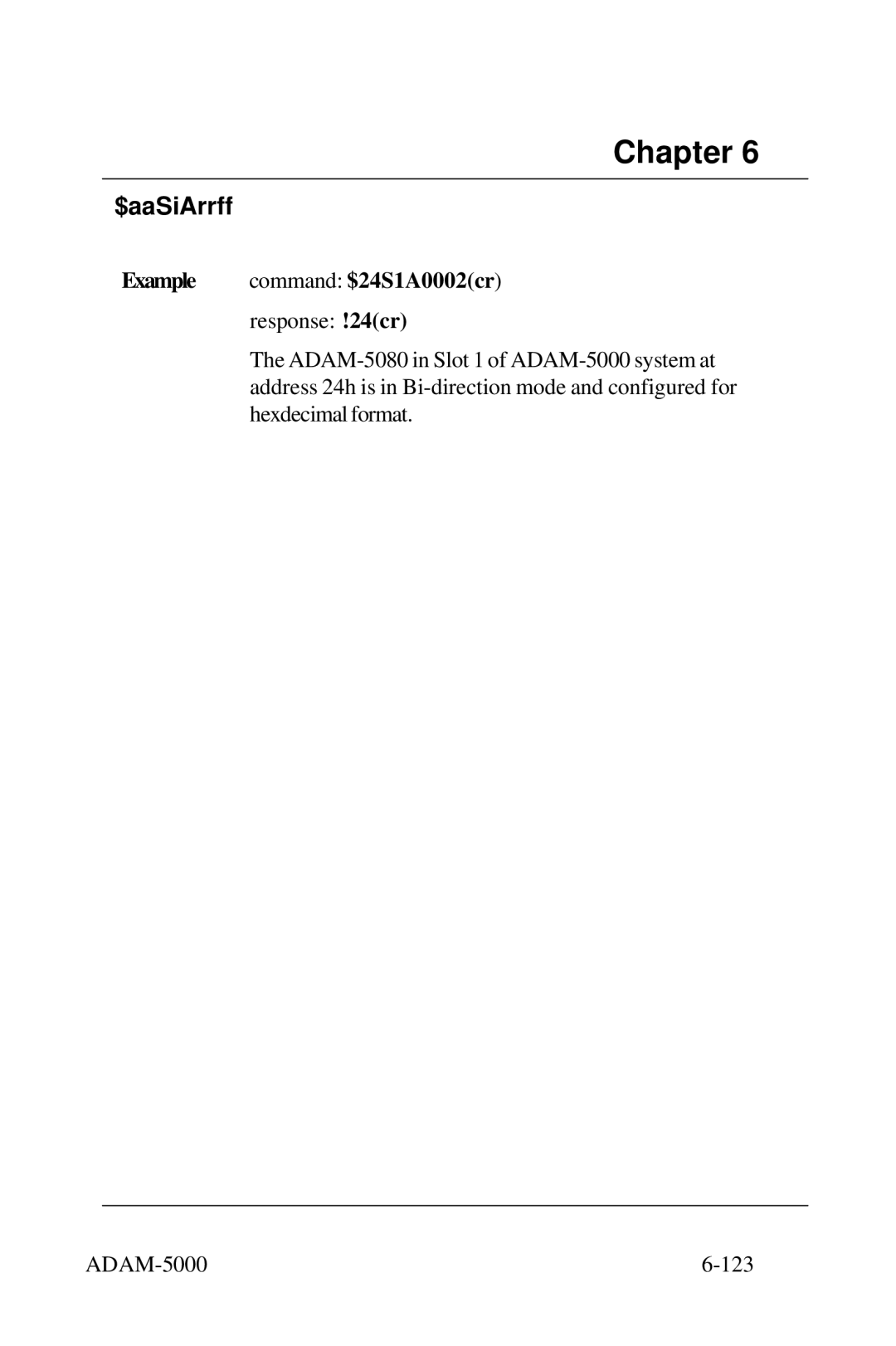 Advantech 5000 Series user manual Example command $24S1A0002cr 