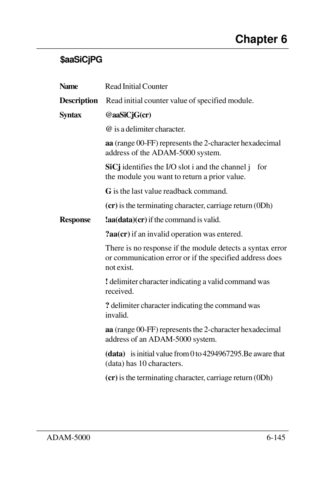 Advantech 5000 Series user manual $aaSiCjPG, Syntax @aaSiCjGcr 