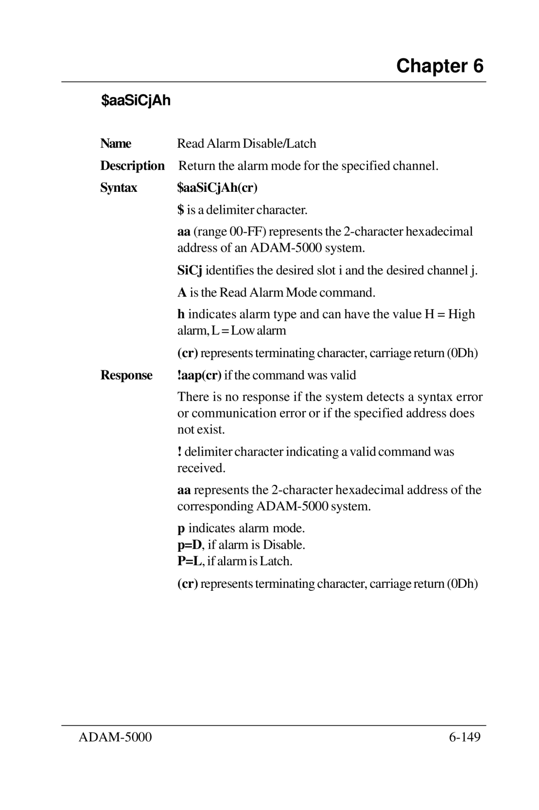 Advantech 5000 Series user manual Read Alarm Disable/Latch 