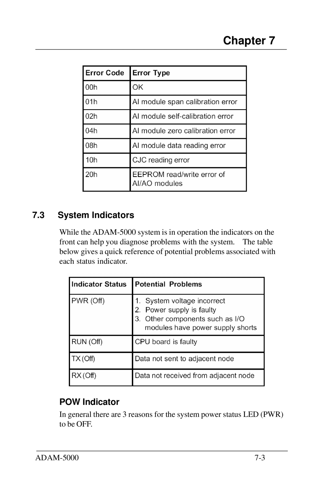 Advantech 5000 Series user manual System Indicators, POW Indicator 