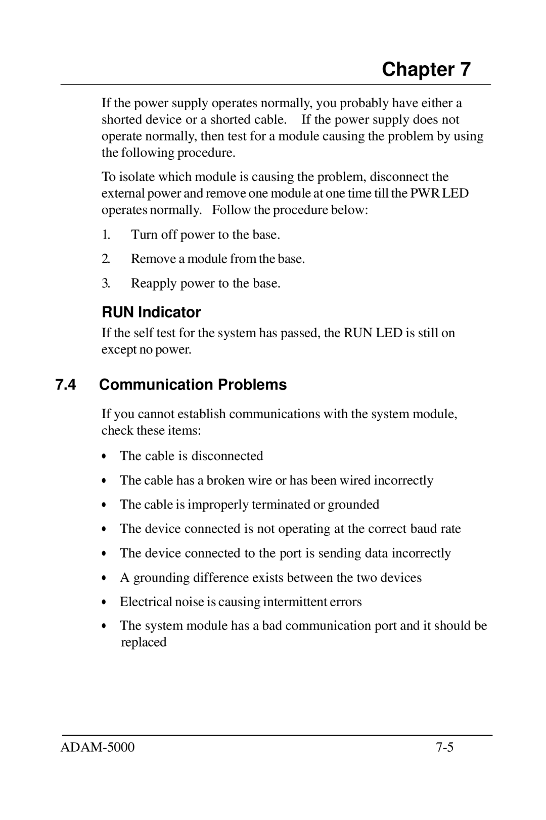 Advantech 5000 Series user manual RUN Indicator, Communication Problems 