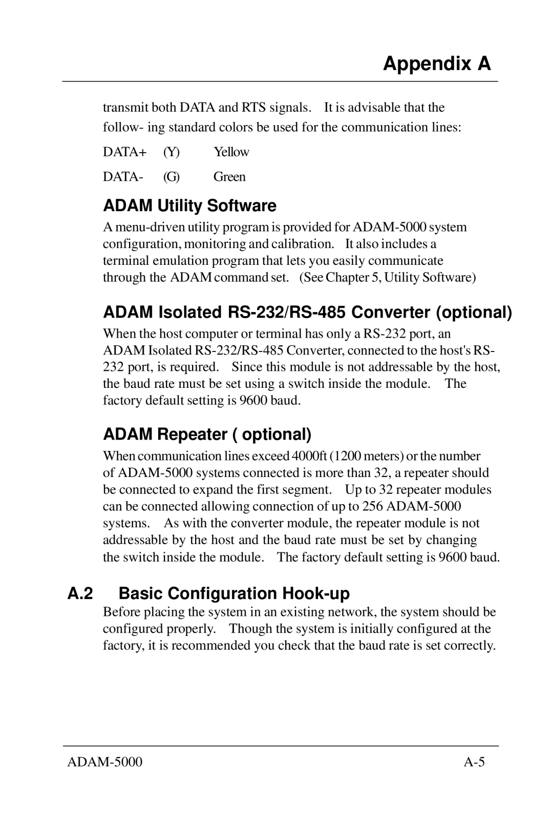 Advantech 5000 Series Adam Utility Software, Adam Isolated RS-232/RS-485 Converter optional, Adam Repeater optional 