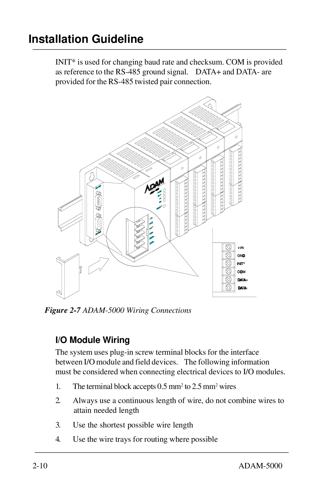 Advantech 5000 Series user manual Module Wiring, 7ADAM-5000 Wiring Connections 